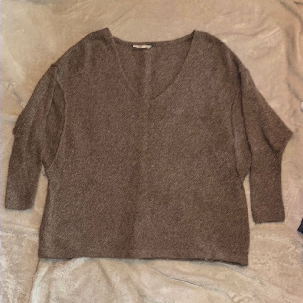 Free People Brown V-Neck Sweater Oversized Knit